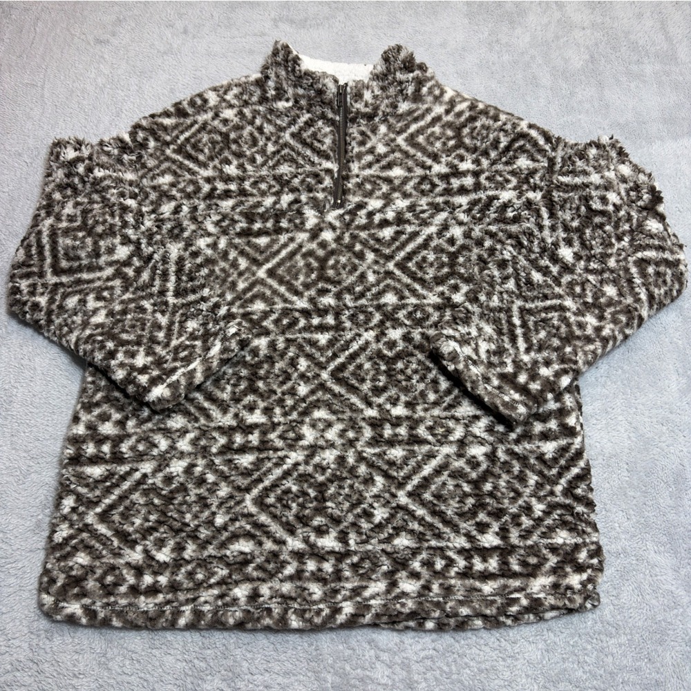Peach Love California Sherpa Pullover Womens Medium Brown Tribal Quarter Zip